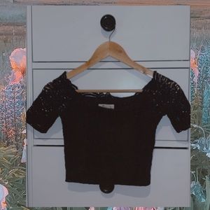 Black off the shoulder lace crop top